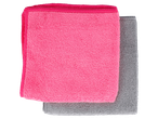 Paninhos de microfibra rosa e cinza.