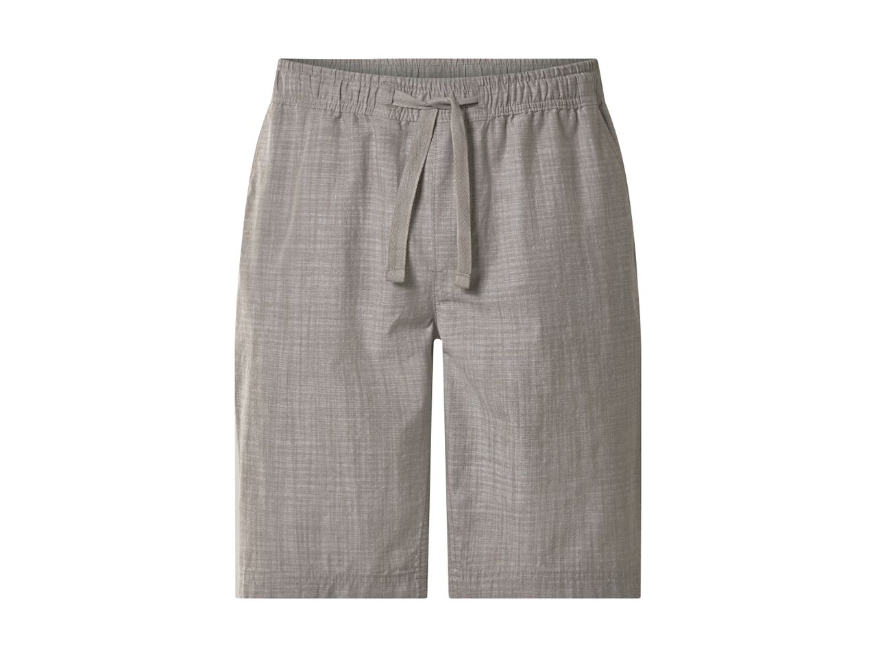 Gråmeleret herreshorts med elastik i taljen og snøre.