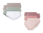 Sortiment Damen-Unterwäsche: Drei Pakete mit je drei Unterhosen in verschiedenen Farben.