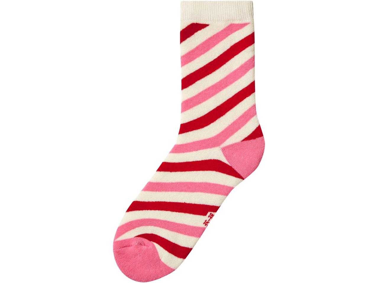 Esmara Kids triibuline sokk punase, roosa ja valge värviga, roosa kannaga.