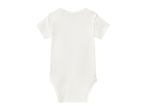Back view of a plain white short-sleeved baby bodysuit.