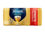 Verpakking met 8 blikken blond abdijbier van 330 ml, zacht en rijk van smaak.