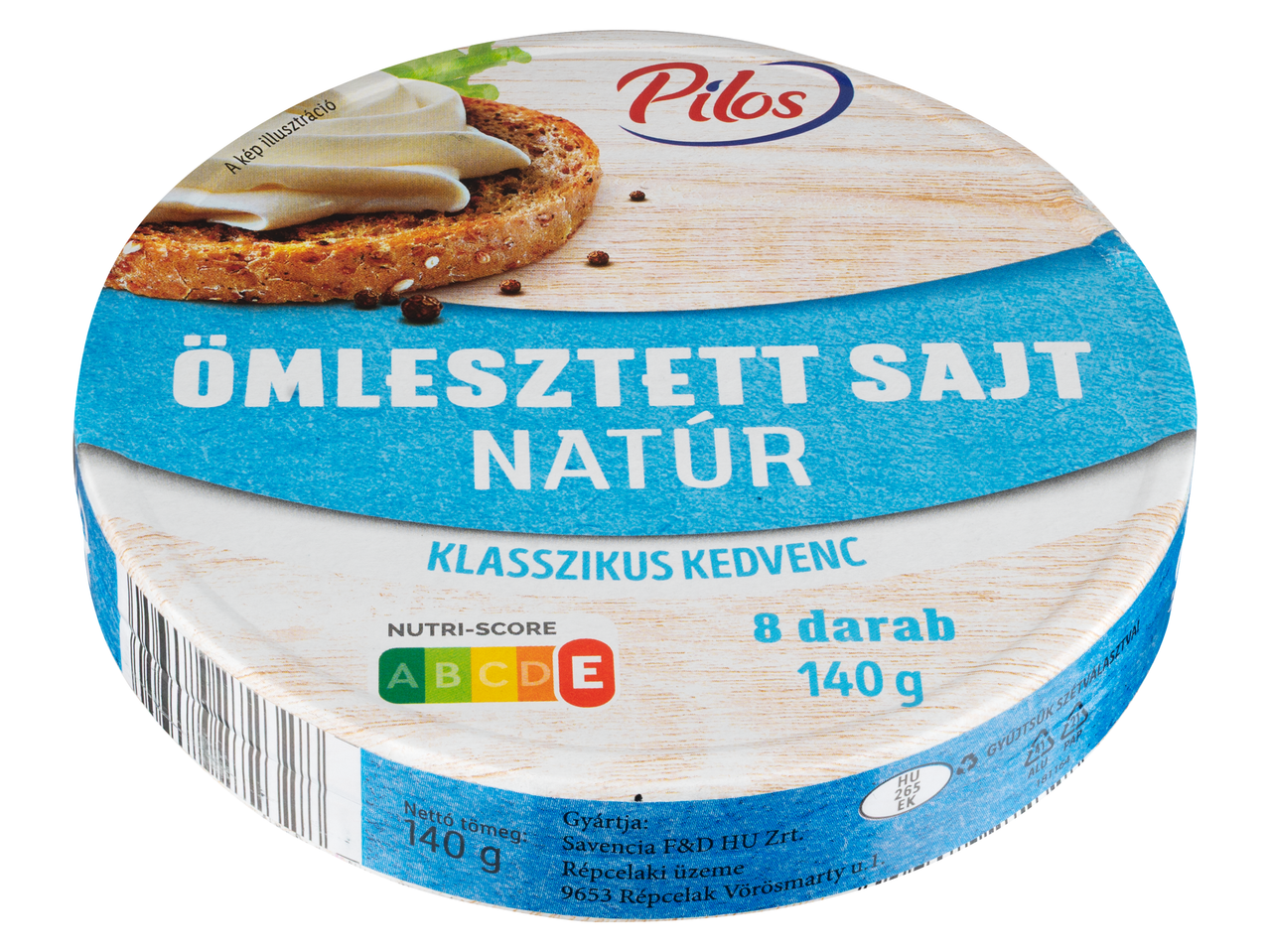Pilos ömlesztett sajt natúr, klasszikus kedvenc, 8 darab, 140g, Nutri-Score E.