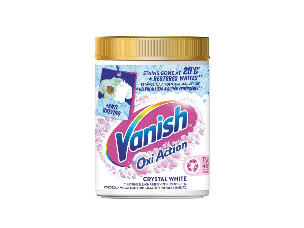 Vanish Oxi Action Crystal White folteltávolító és fehérítő por.