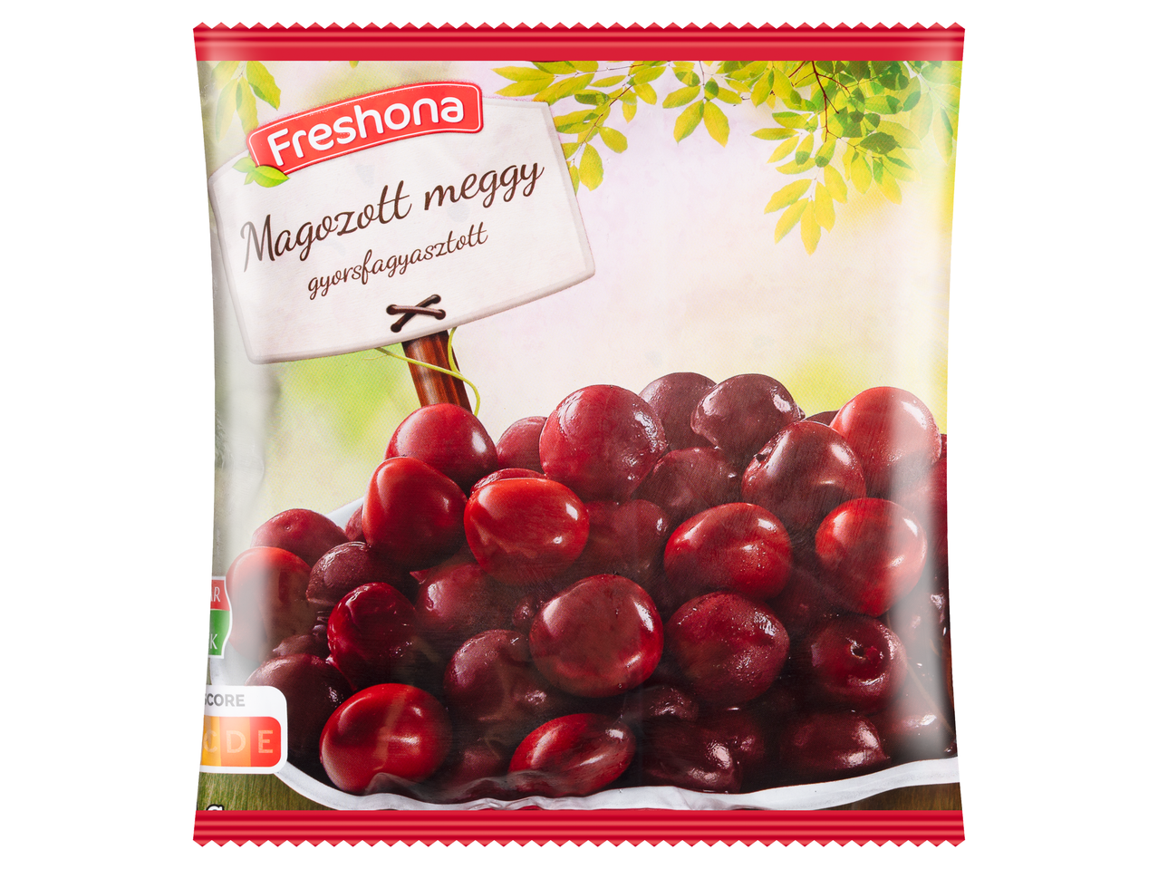 Freshoa fagyasztott meggy: gyorsfagyasztott piros meggy.