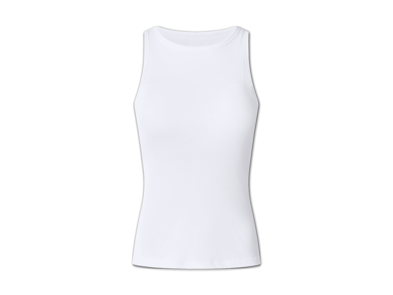 Weißes, geripptes Damen-Tanktop mit Rundhalsausschnitt