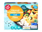 Ocean Sea cod fillets with broccoli and cheddar cheese.