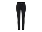 Black skinny jeans with a button closure and front pockets.
