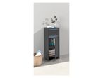 Mobiletto da bagno grigio scuro con cassetto e ripiani, stile moderno.