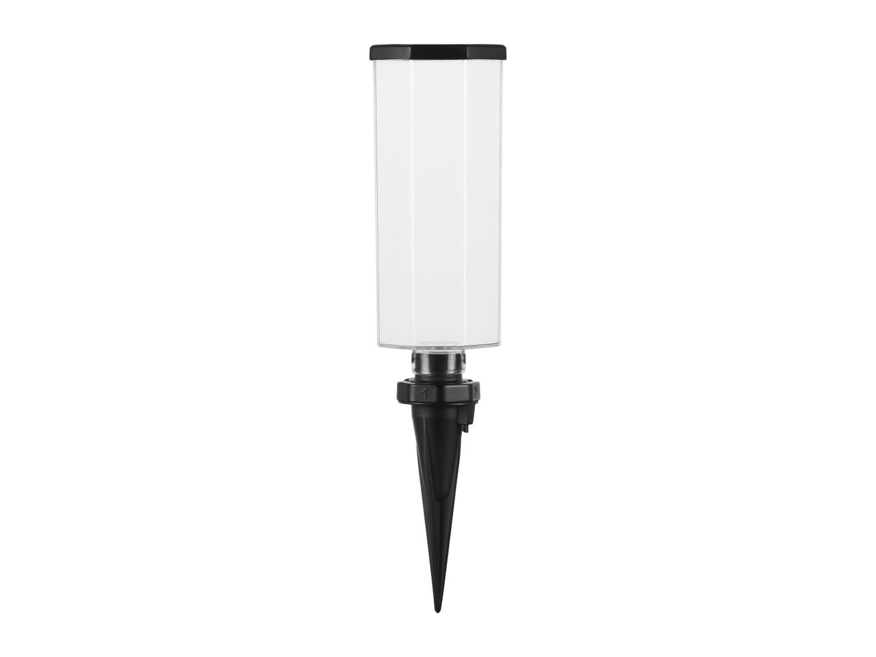Solar garden light on a stake.