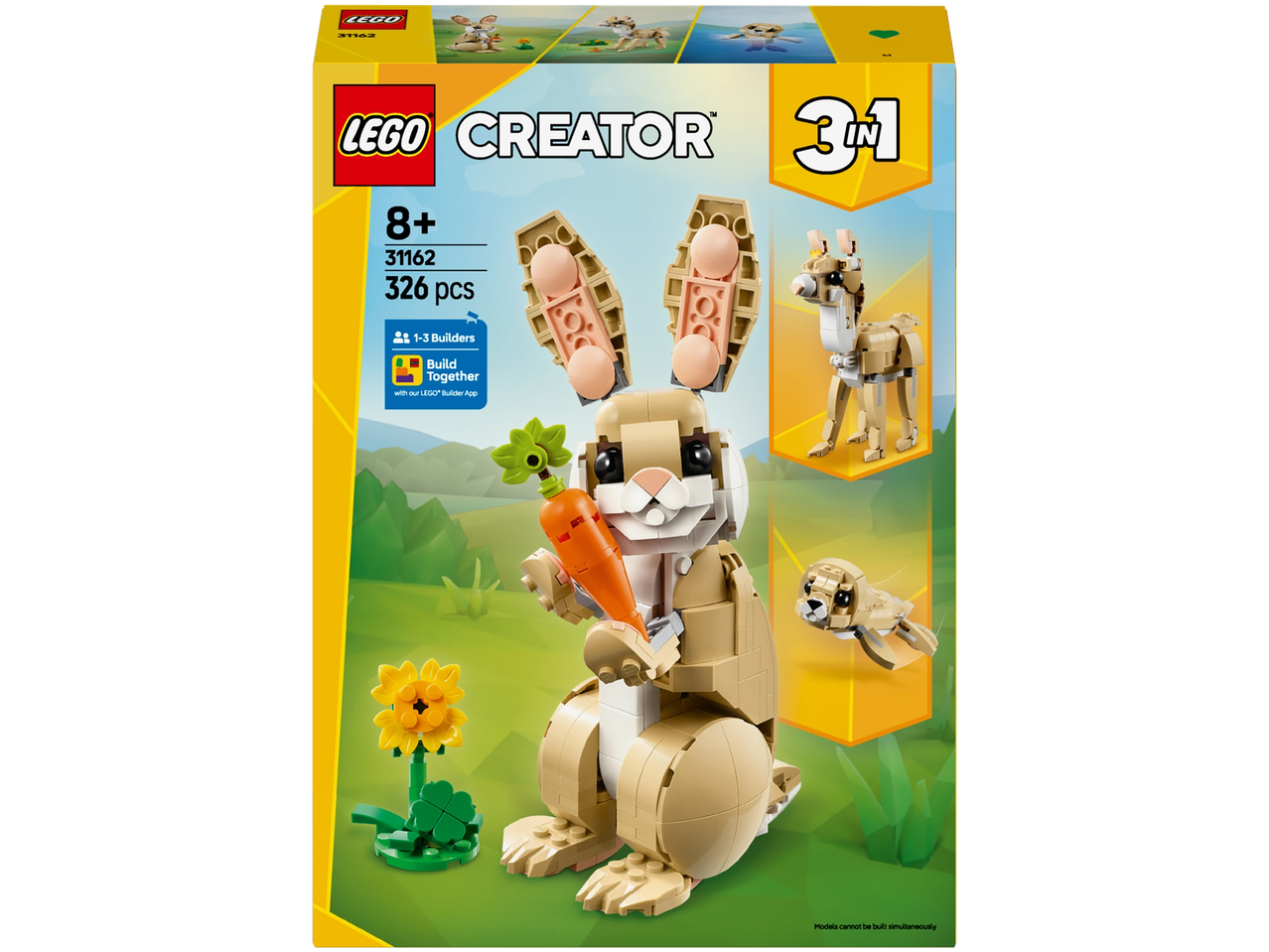 3-ühes ehituskomplekt jänese, hirve ja hülgega, 326 osa, lastele alates 8. eluaastast