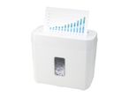 White paper shredder with a graph document being shredded, showing monthly data from Jan to Dec.