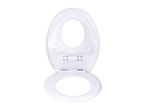 White toilet seat and lid, open and viewed from above.