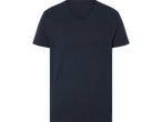 Uma camiseta azul-marinho com gola em V.