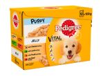Pedigree Puppy: 12 jelly pouches with chicken, lamb, and beef.