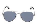 Aviator sunglasses with silver frames and dark gray lenses