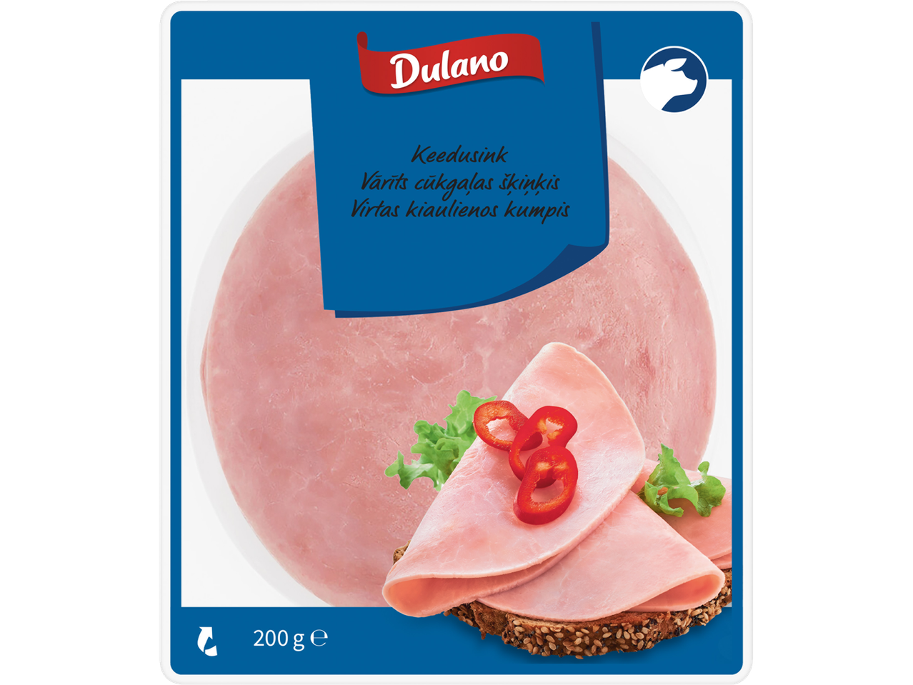Virta kiaulienos kumpis Dulano: riekelės ant skrudintos duonos.