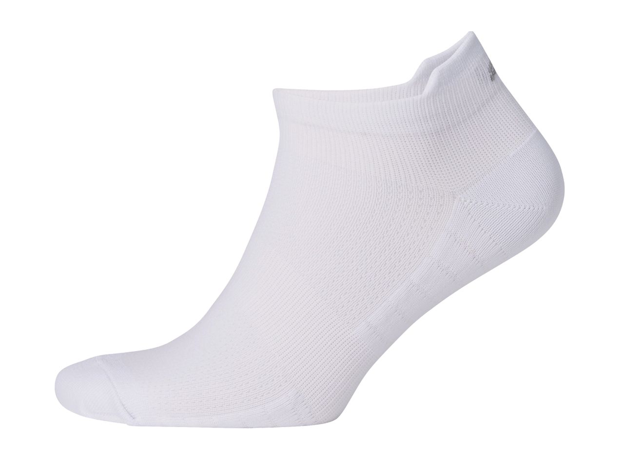 A single white ankle sock with a textured knit, isolated on a white background.