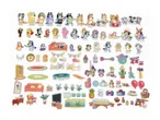 A collection of colorful cartoon dog characters and various household items, furniture, and outdoor accessories.