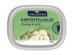 Kartoffelsalat med purløg og dild i en 400g beholder, med en skål kartoffelsalat på etiketten.