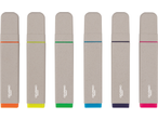Marcadores CRELANDO em seis cores: laranja, amarelo, verde, azul, roxo e rosa.