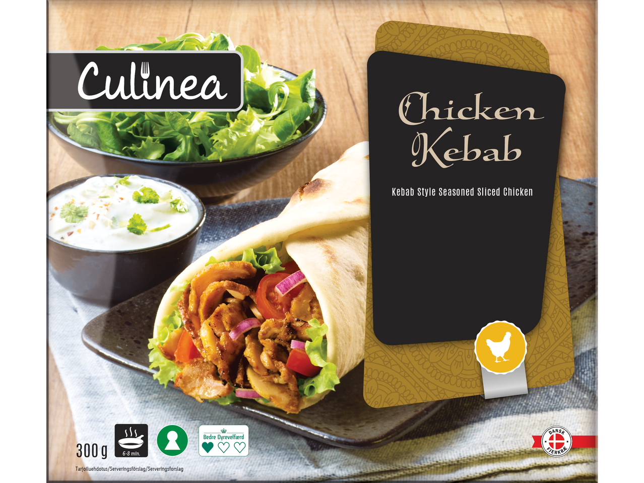 Culinea Chicken Kebab: færdigretter kebab-style krydret skivet kylling.