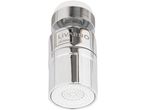Un aeratore per rubinetto Livarno Home in cromo lucido con diffusore bianco.