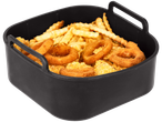 SILVERCREST® Silicon Air Fryer Insert filled with fries, onion rings, and chicken nuggets.