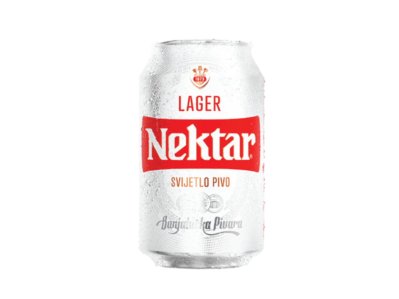 Bela limenka piva sa crvenom etiketom na kojoj piše 'Lager' i 'Svijetlo Pivo'.