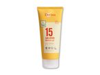 Solcreme med SPF 15, mærket som 'Bedst i test' og 0% parfume.