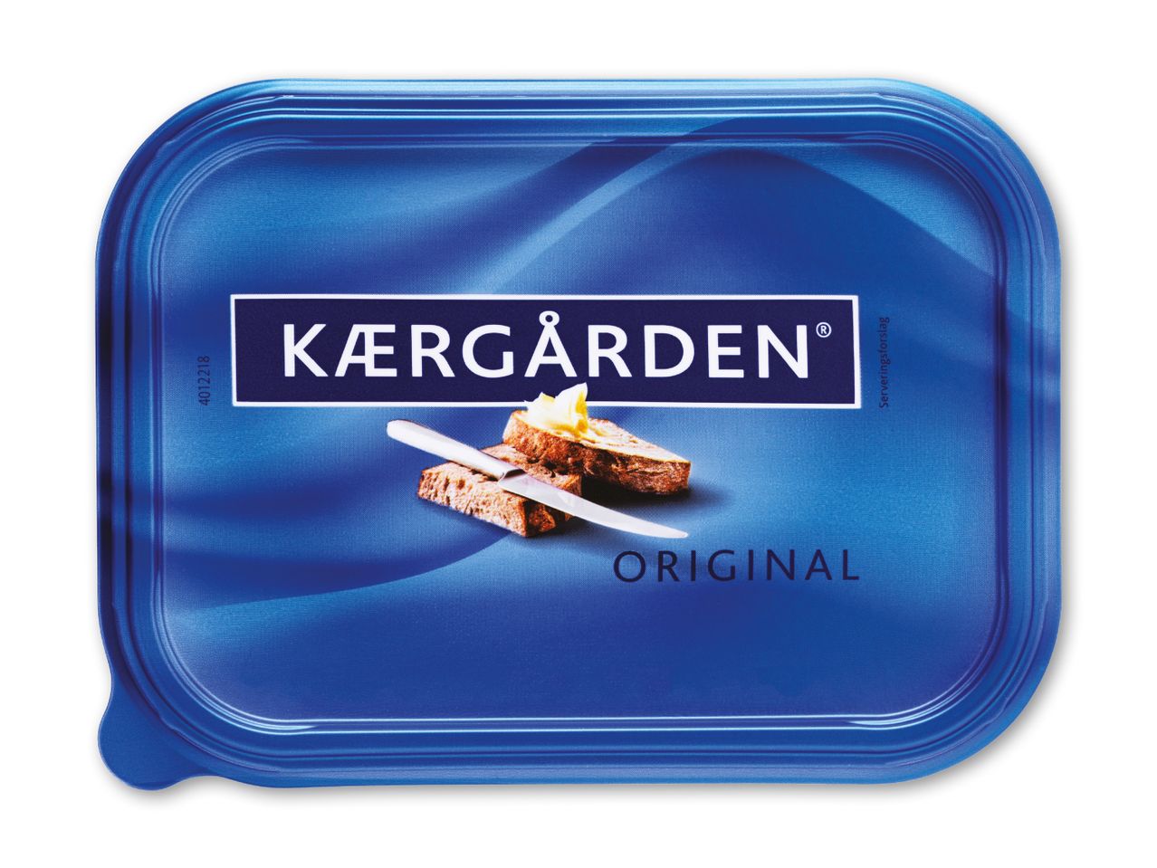 Kærgården Original smørpakke med brød og smør på toppen.