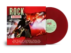 Rode vinylplaat en hoes van een rockklassiekersalbum met een gitarist op het podium.