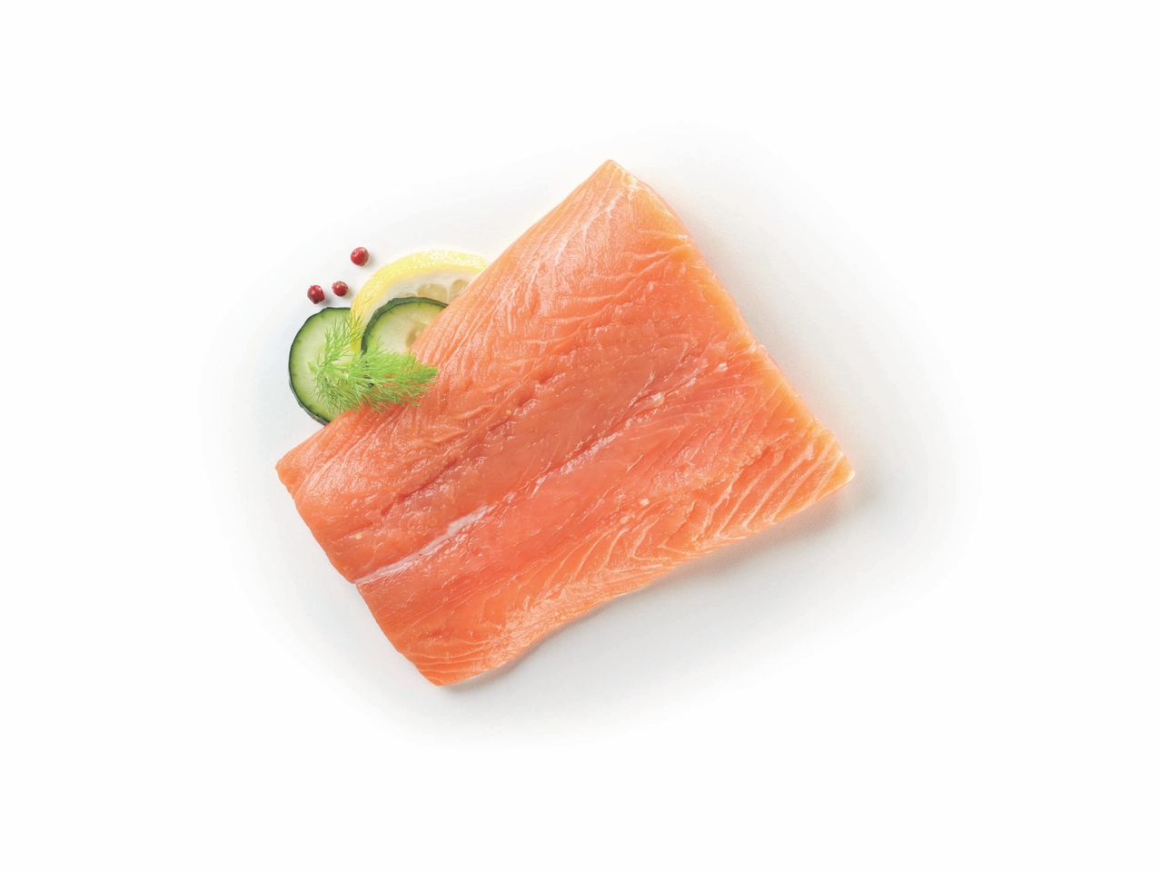 Salmon sashimi with wasabi garnish.