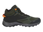 Men's dark green and black mid-cut hiking shoe with orange details