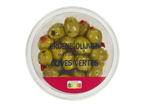 Olives vertes Chef Select au piment dans un récipient en plastique transparent, avec Nutri-Score B