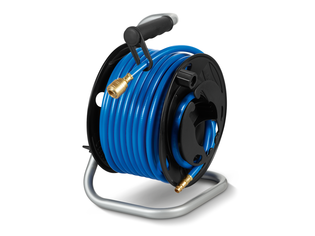 Sinine õhutoru rull metallist jalaga.