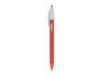 Orange and white retractable ballpoint pen with a textured grip.