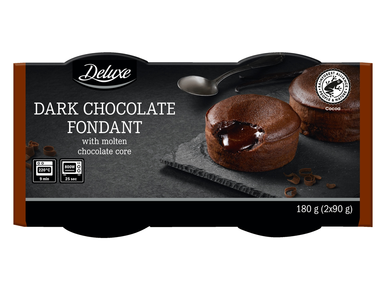 Deluxe tamsiojo šokolado fondantas su skystu šokolado įdaru, 180 g