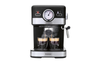 Uma máquina de café expresso SilverCrest dispensa café em duas chávenas de vidro.