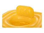 Close-up of a yellow inflatable baby float with a backrest.