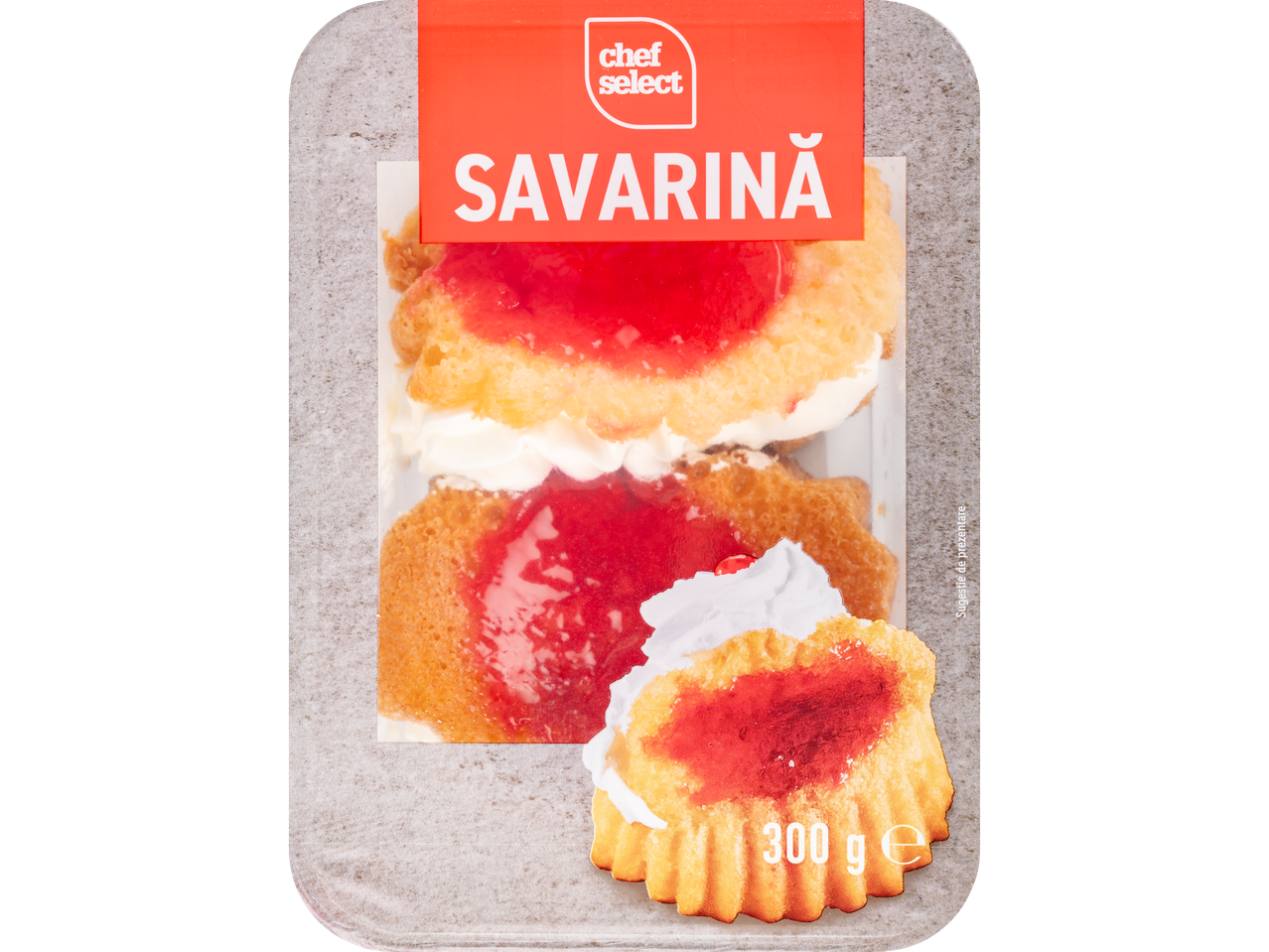 Prăjiturele Savarina Chef Select cu gem și frișcă.