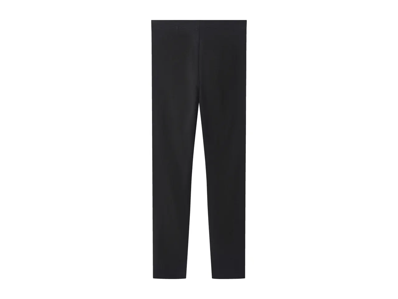 Black leggings with an elastic waistband, made from a comfortable, stretchy fabric.