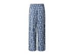 Blue and white patterned wide-leg trousers with an elasticated waist.