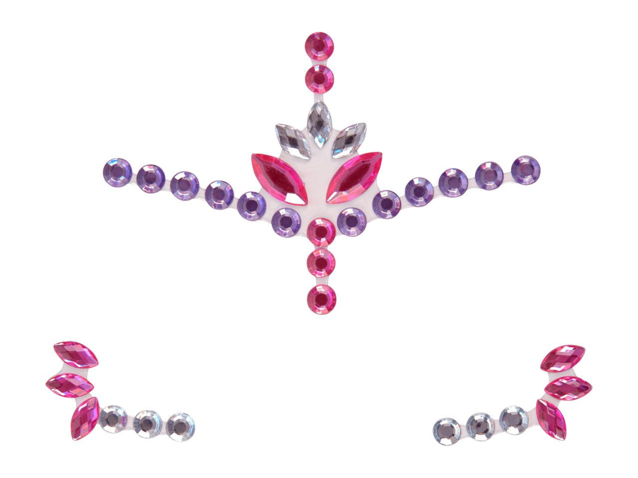 Pink and purple jeweled body gems for face and body decoration.