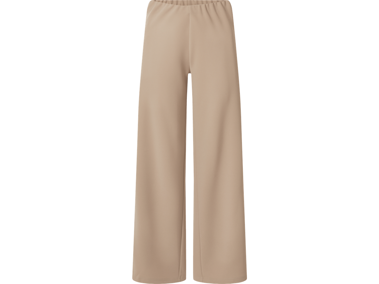 Dames beige broek met wijde pijpen en elastische taille.
