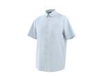 Light blue short-sleeved button-down shirt with a pocket on a white background