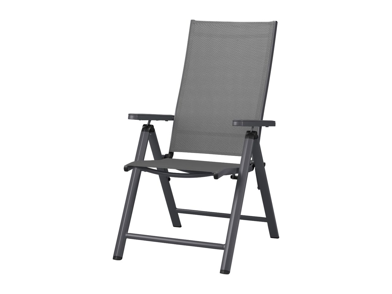 Grey folding garden chair with armrests