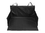 Black waterproof car boot protector with side panels and headrest straps