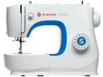 White and blue Singer M3205 sewing machine.