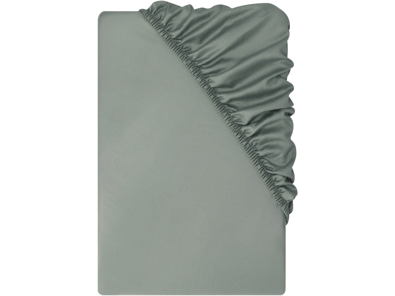 Fitted sheet in a muted green color, with elasticated corners visible.